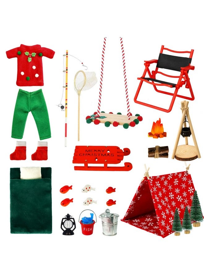 Bbiamsleep 30 Pcs Christmas Elf Accessories Elf Fishing Accessories Include Elf Fishing Outfit Camping Accessories Mini Elf Camping Accessories for Mini House Accessories Decoration - Image 1