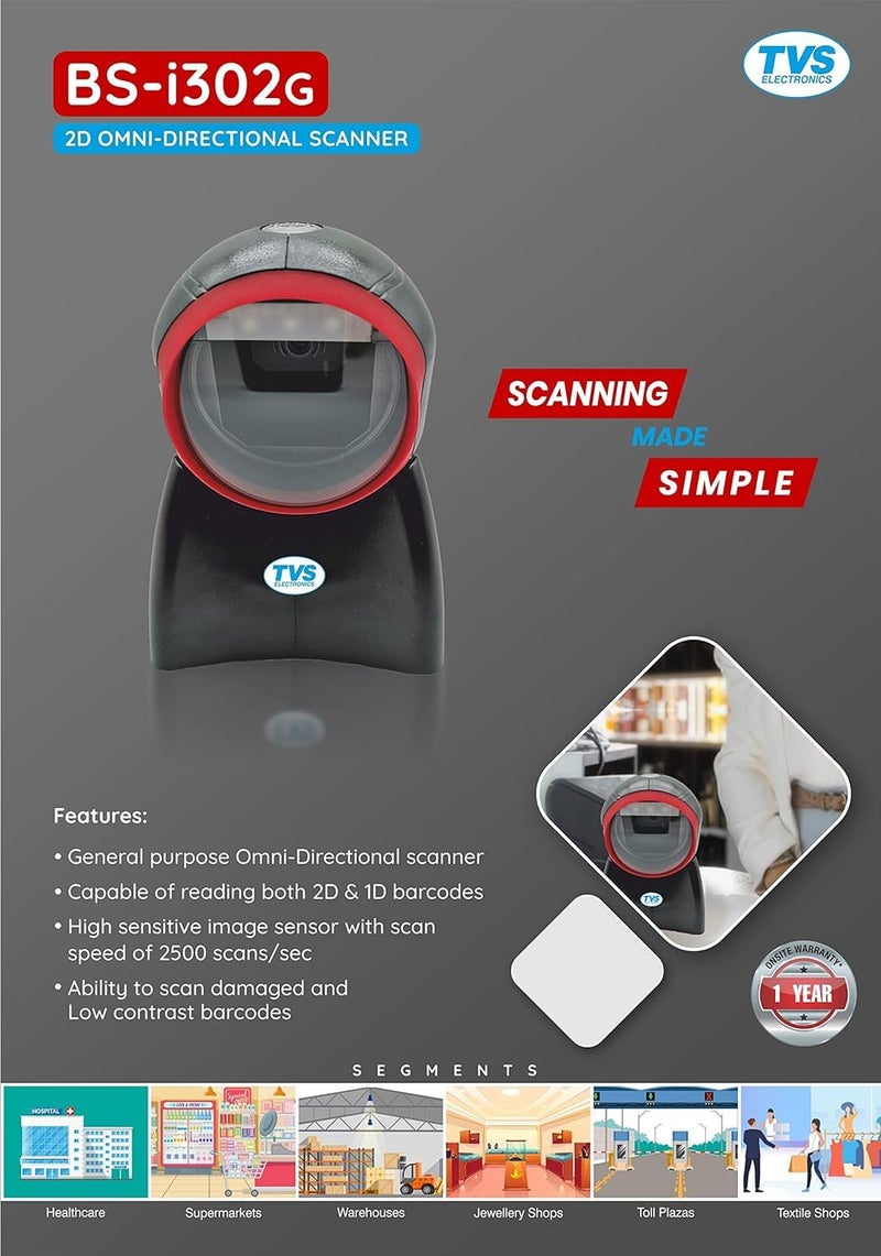 TVS ELECTRONICS ‎BS-i302 G Handheld Barcode Scanner 1D 2D High-Speed Scan Reader for Mobile Payment Retail Store Supermarket - Image 4