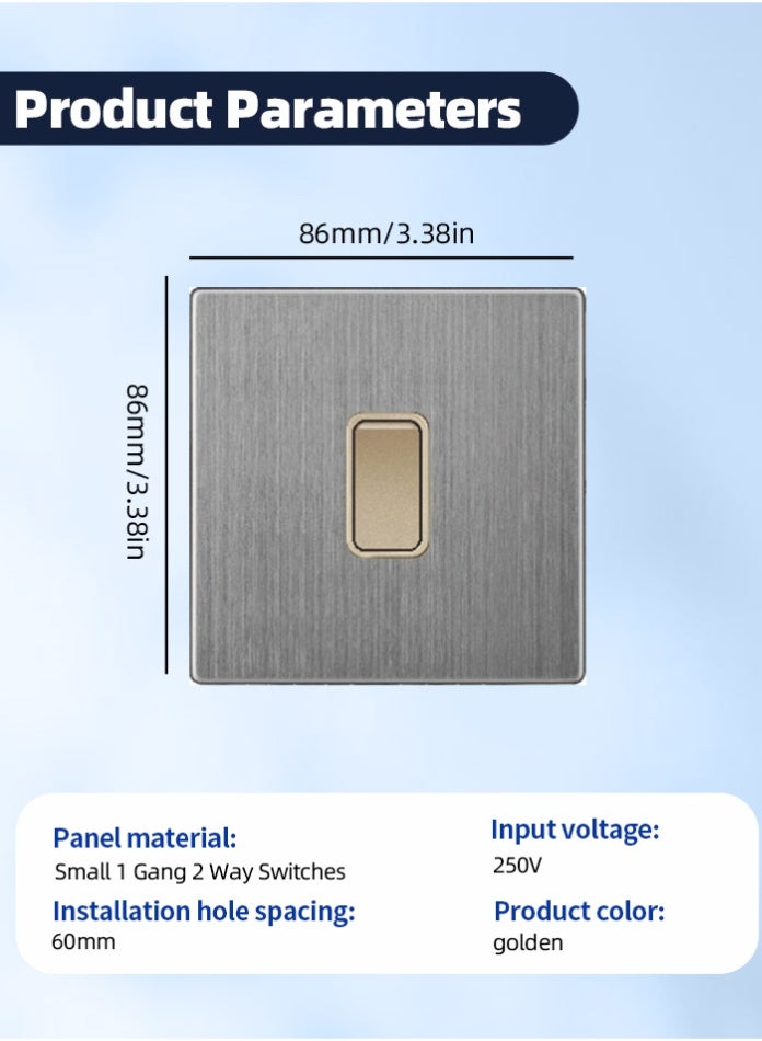 Vmax Small 1 Gang 2 Way Wall Light Switch | Modern Brushed Metal Finish | Durable & Safe Electrical Switch for Home, Office & Commercial Use - Image 2