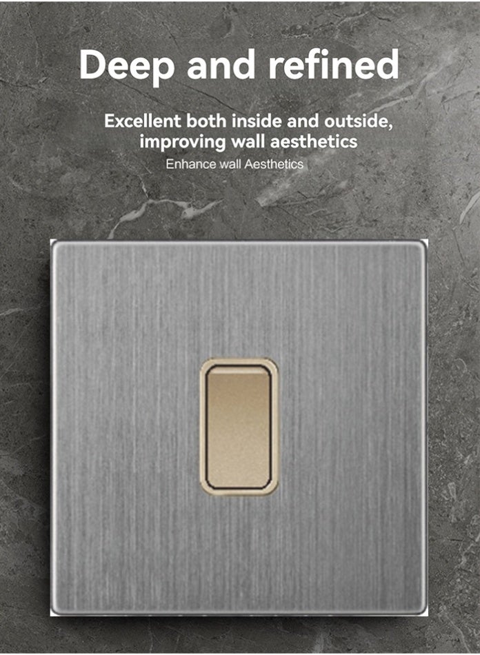 Vmax Small 1 Gang 2 Way Wall Light Switch | Modern Brushed Metal Finish | Durable & Safe Electrical Switch for Home, Office & Commercial Use - Image 3