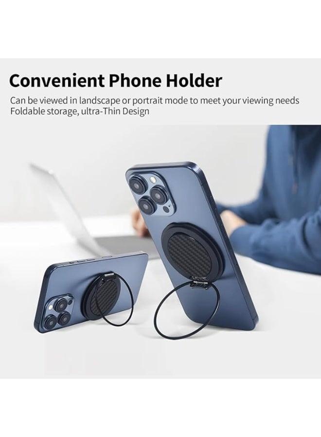 Magnetic Phone Ring Holder with Kickstand, MagSafe Compatible, 360° Rotation, Carbon Fiber Fit for iPhone 12-16 Series - Image 2