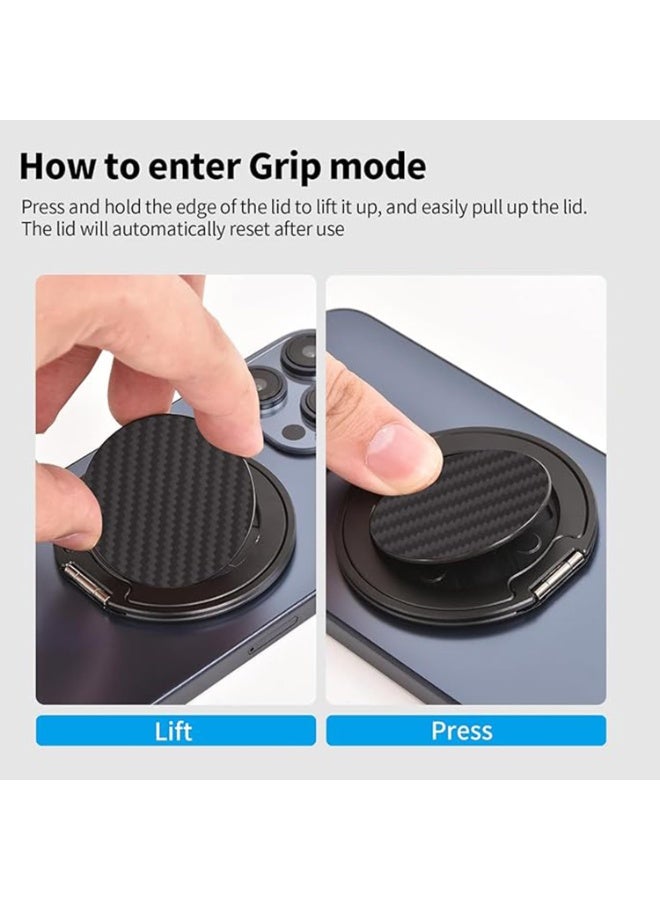 Magnetic Phone Ring Holder with Kickstand, MagSafe Compatible, 360° Rotation, Carbon Fiber Fit for iPhone 12-16 Series - Image 4