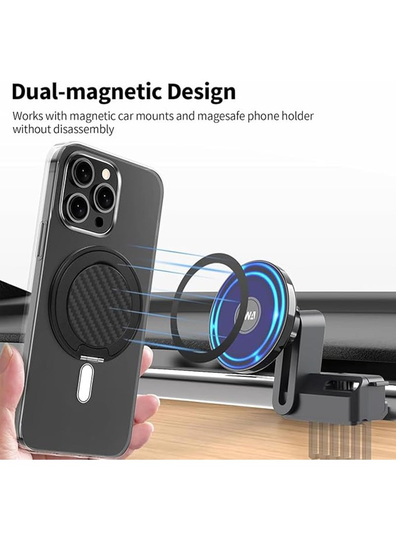 Magnetic Phone Ring Holder with Kickstand, MagSafe Compatible, 360° Rotation, Carbon Fiber Fit for iPhone 12-16 Series - Image 5