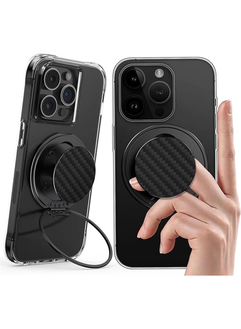 Magnetic Phone Ring Holder with Kickstand, MagSafe Compatible, 360° Rotation, Carbon Fiber Fit for iPhone 12-16 Series - Image 1