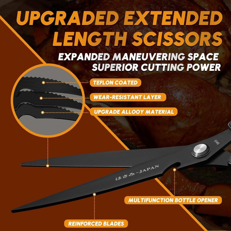 Huusk Kitchen Shears Set Upgraded - Stainless Steel Kitchen Scissors, Sharp Meat Scissors, Heavy Duty Poultry Shear, Japanese Cooking Scissor for Food, Dishwasher Safe, Christmas Gifts for Men Women - Image 3