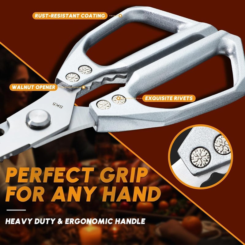 Huusk Kitchen Shears Set Upgraded - Stainless Steel Kitchen Scissors, Sharp Meat Scissors, Heavy Duty Poultry Shear, Japanese Cooking Scissor for Food, Dishwasher Safe, Christmas Gifts for Men Women - Image 4
