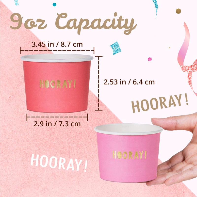 MATICAN Paper Ice Cream Cups  100-Pack 9-oz Disposable Dessert Bowls for Hot and Cold  9-ounce  Gold Foil Hooray  Hot Pink  Baby Pink  Mint  Yellow  Blue - Image 4