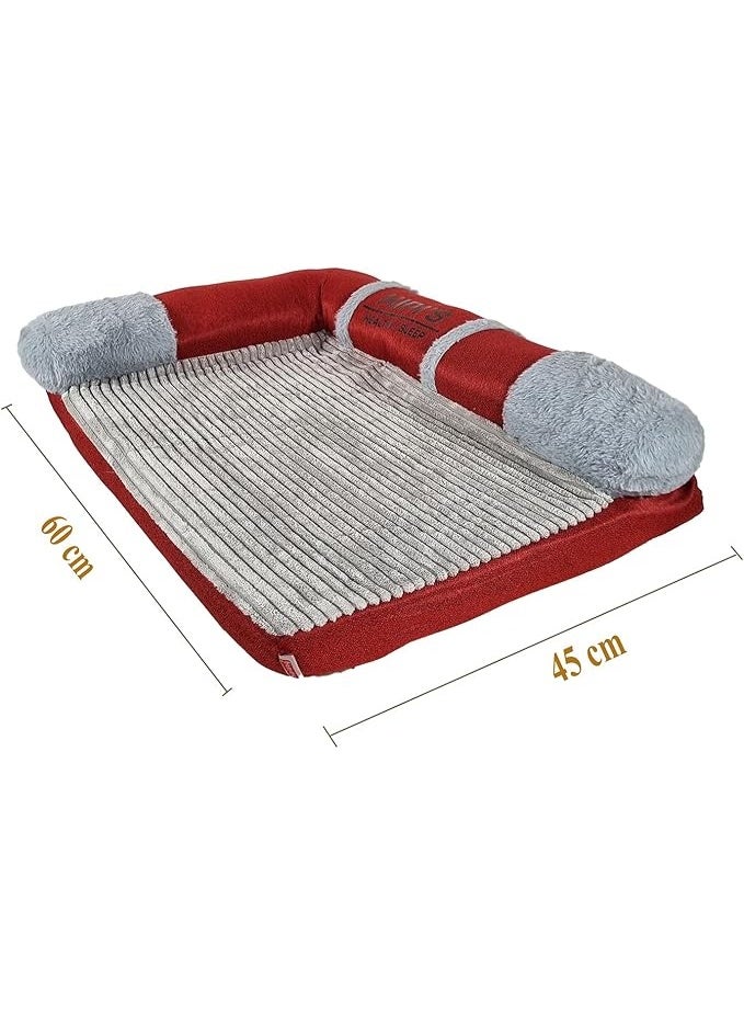 أن ان سي بيتس سرير أريكة للحيوانات الأليفة مع جوانب داعمة، وطبقة من الإسفنج الذكي، وغطاء قابل للإزالة والغسل، وقاعدة مضادة للانزلاق، سرير مريح للحيوانات الأليفة الصغيرة والمتوسطة. 60 سم (أحمر) - Image 2
