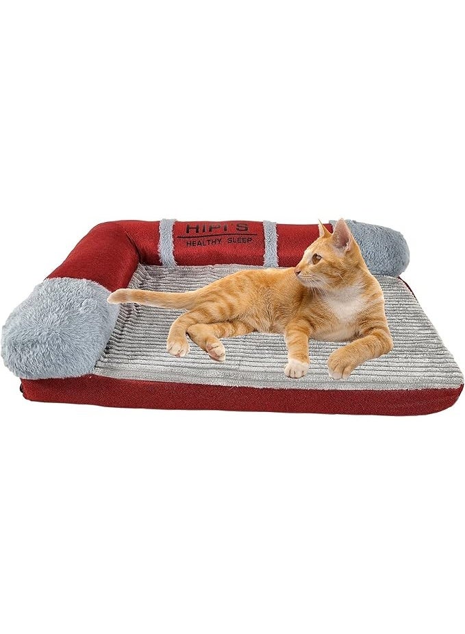 أن ان سي بيتس سرير أريكة للحيوانات الأليفة مع جوانب داعمة، وطبقة من الإسفنج الذكي، وغطاء قابل للإزالة والغسل، وقاعدة مضادة للانزلاق، سرير مريح للحيوانات الأليفة الصغيرة والمتوسطة. 60 سم (أحمر) - Image 4