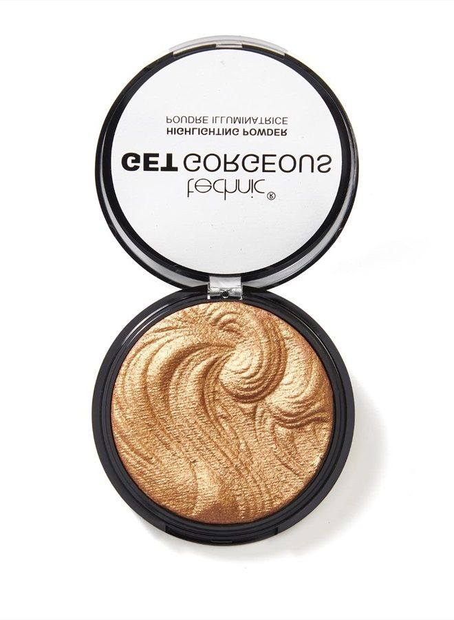 Technic Get Gorgeous Highlighting Powder - Pressed Shimmer Face Makeup Compact for a Golden Glow. Shade: 24CT Gold - Image 1