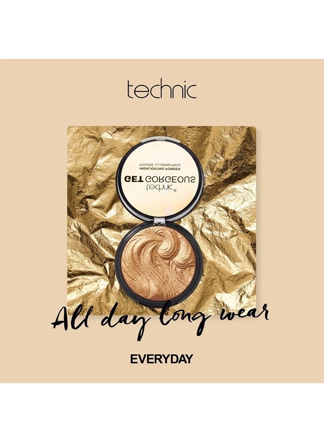 Technic Get Gorgeous Highlighting Powder - Pressed Shimmer Face Makeup Compact for a Golden Glow. Shade: 24CT Gold - Image 3