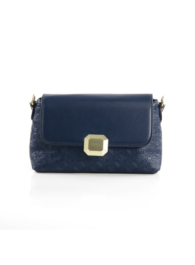 Donna Karan 2026 New Style DKNY Women Flap Underarm bag Baguette Rectangle Baguette Shoulder Bag All Over Embossed Monogram PU Leather Smooth Flap Geometric Gold Logo Lock Vintage Daily Underarm Handbag - Image 1