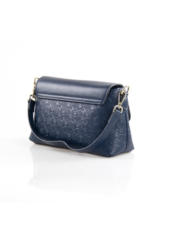 Donna Karan 2026 New Style DKNY Women Flap Underarm bag Baguette Rectangle Baguette Shoulder Bag All Over Embossed Monogram PU Leather Smooth Flap Geometric Gold Logo Lock Vintage Daily Underarm Handbag - Image 3
