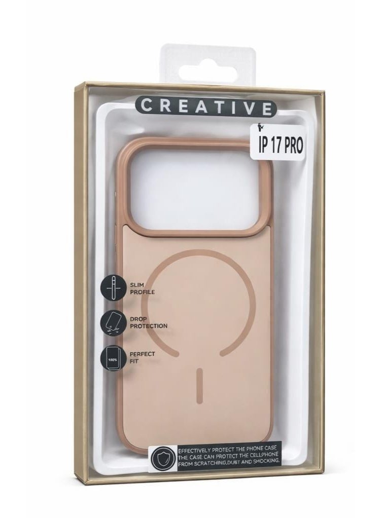 كريتيف غطاء هاتف مغناطيسي إبداعي لهاتف iPhone 17 Pro Max – غطاء خلفي نحيف ضد الصدمات – لون ذهبي وردي - Image 1