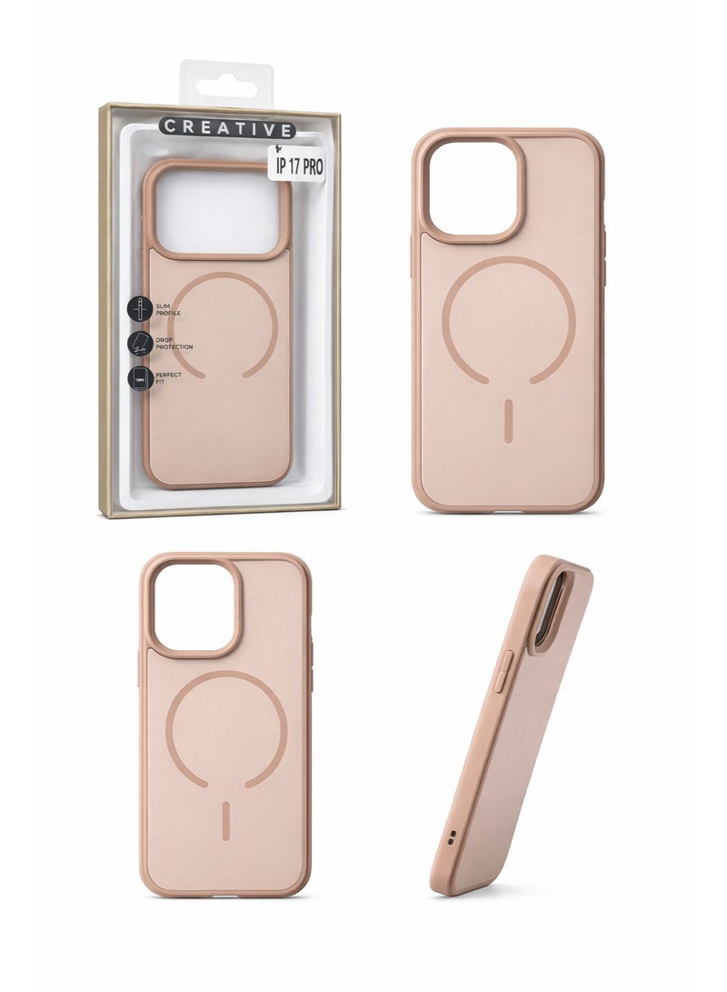 كريتيف غطاء هاتف مغناطيسي إبداعي لهاتف iPhone 17 Pro Max – غطاء خلفي نحيف ضد الصدمات – لون ذهبي وردي - Image 3