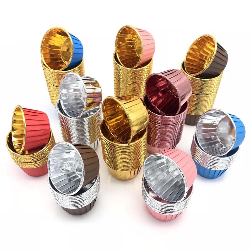 BESTYASH 50 Gold Paper Muffin Cups Heat Resistant Baking Supplies Random Color - Image 2