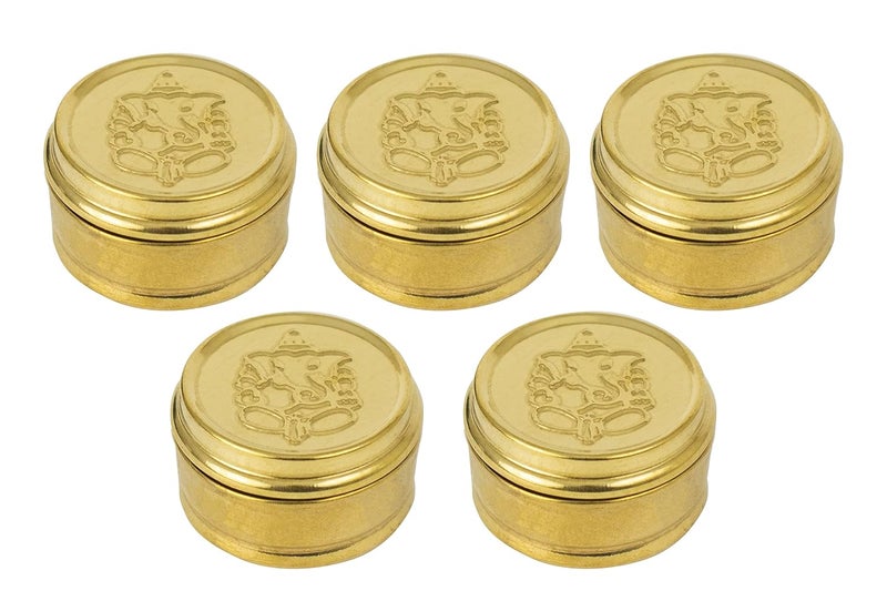Spillbox Brass Box Pooja | Puja | Roli | Chawal | Chandan | Haldi | Kumkum Puja Box | Sindoor | Turmeric | Dabbi | Dibbi | Dhani | Dani Lid Holder -Small Dabbi pack of 5 - Image 1