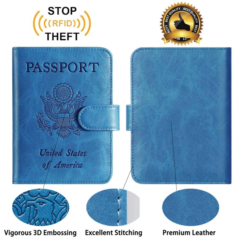 PASCACOO Passport Holder With Luggage Tag Cover Wallet RFID Blocking Leather Case Travel Essentials Accessories Travel Must Have(114#Blue) - Image 5