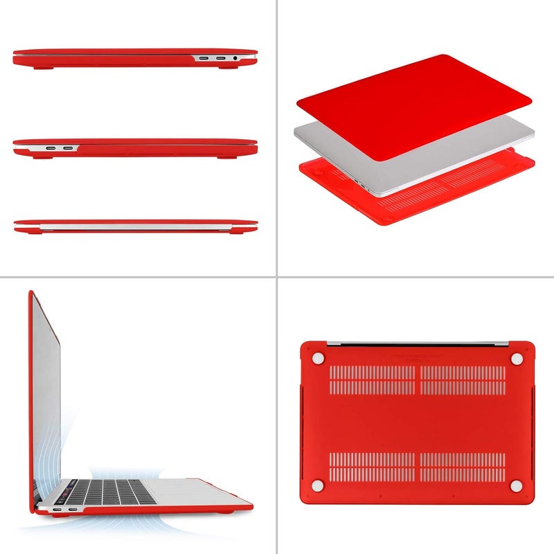 موسيسو حافظة متوافقة مع MacBook Pro 13 بوصة M2 2026 2025 2024 2023 2022-2016 A2338 M1 A2251 A2289 A2159 A1989 A1708 A1706، غلاف بلاستيكي صلب وغطاء لوحة مفاتيح وفيلم شاشة وحقيبة تخزين، أحمر - Image 4