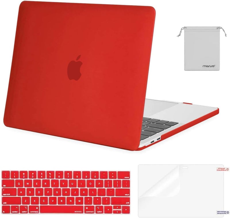موسيسو حافظة متوافقة مع MacBook Pro 13 بوصة M2 2026 2025 2024 2023 2022-2016 A2338 M1 A2251 A2289 A2159 A1989 A1708 A1706، غلاف بلاستيكي صلب وغطاء لوحة مفاتيح وفيلم شاشة وحقيبة تخزين، أحمر - Image 1