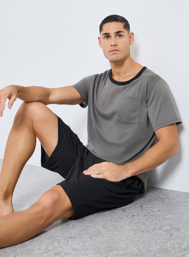 Styli Charcoal Grey Solid T-Shirt and Shorts Pyjama Set - Image 1