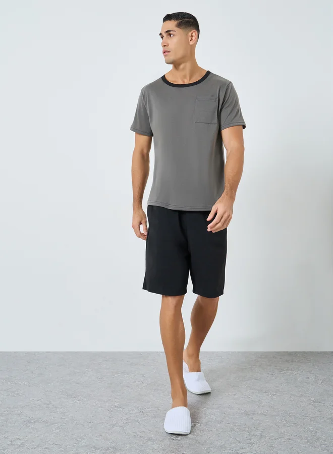 Styli Styli Charcoal Grey Solid T-Shirt and Shorts Pyjama Set