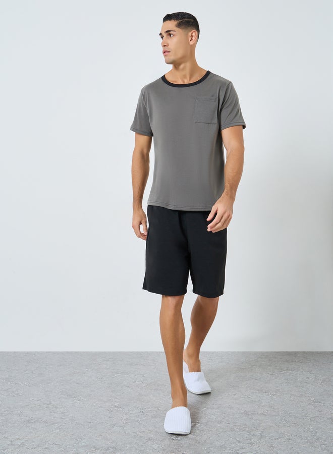 Styli Charcoal Grey Solid T-Shirt and Shorts Pyjama Set - Image 2