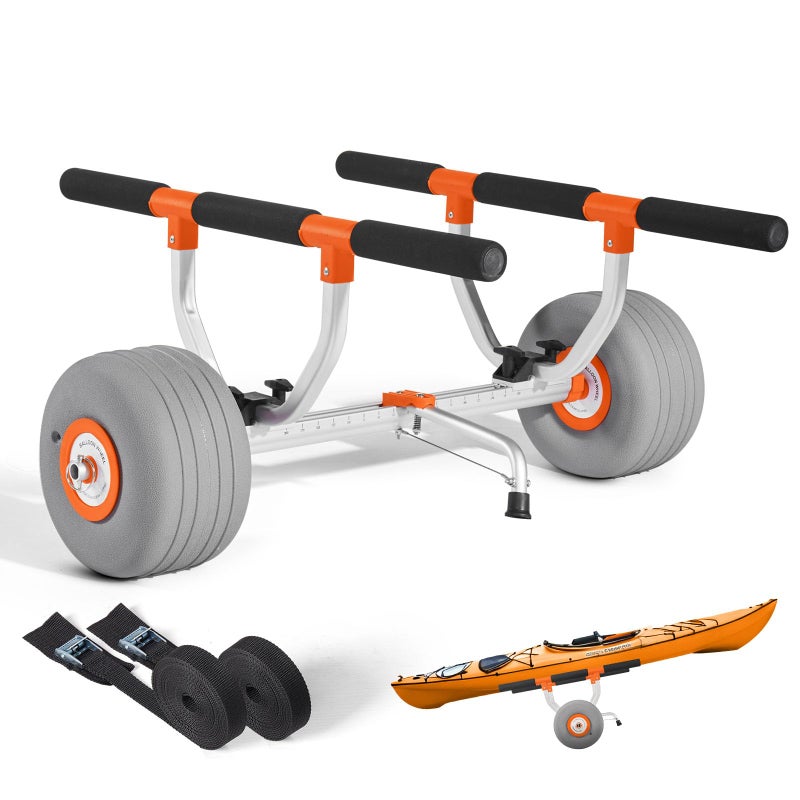VEVOR Kayak Cart, 350 lbs Load Capacity, Kayak Trolley with 12-inch Inflatable PU Tires & 2 Straps, Assembles & Disassembles Within Seconds, Paddle Board Trolley for Carrying Kayaks and Canoes - Image 1