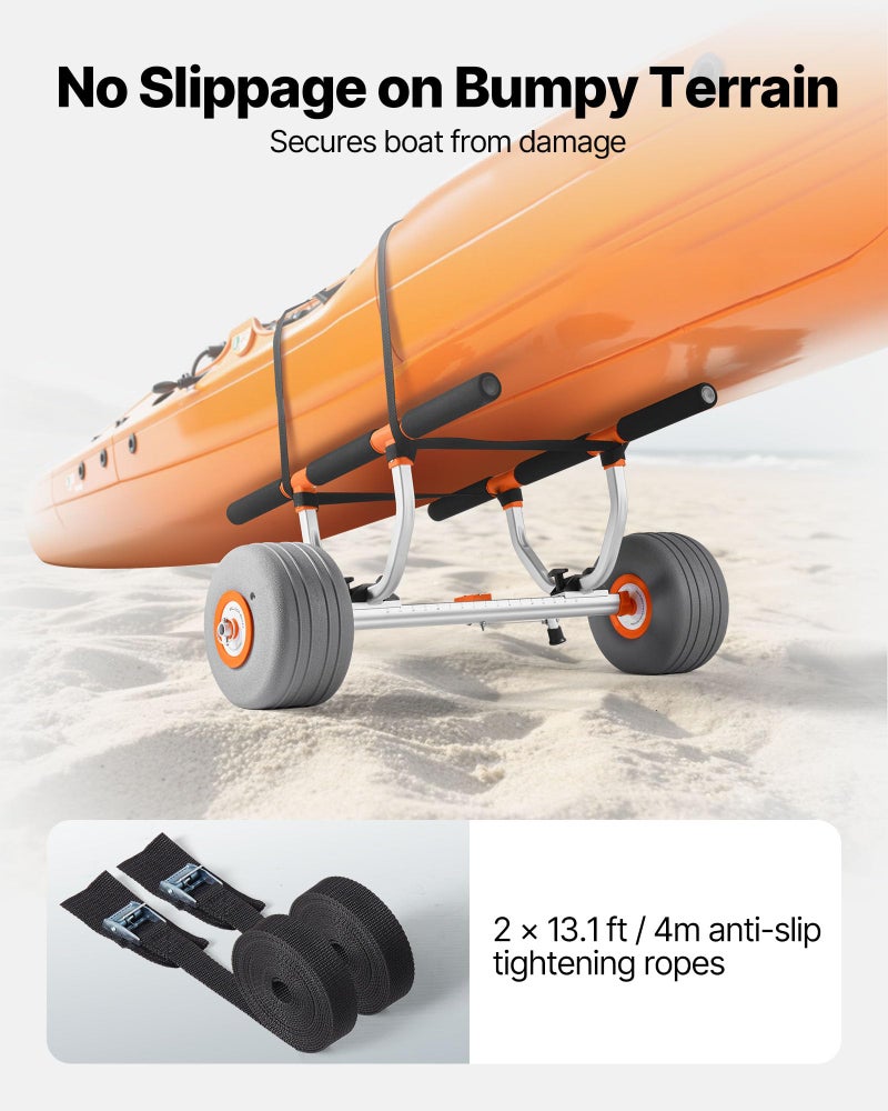 VEVOR Kayak Cart, 350 lbs Load Capacity, Kayak Trolley with 12-inch Inflatable PU Tires & 2 Straps, Assembles & Disassembles Within Seconds, Paddle Board Trolley for Carrying Kayaks and Canoes - Image 4