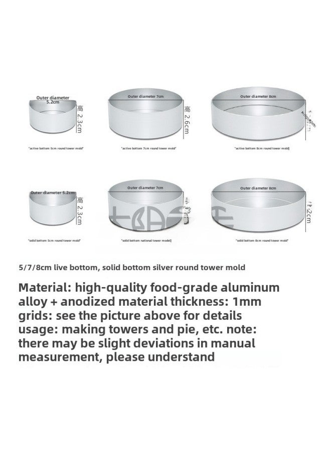 Anode Right Angle Tower Mold 5, 7, 8CM Aluminum Alloy Live Bottom Round Tower Mold Pie Plate Coconut Mold Tower Skin Pressure Bar Pie Mold-Specifications:7cm Pressure Bar-short  - Image 3