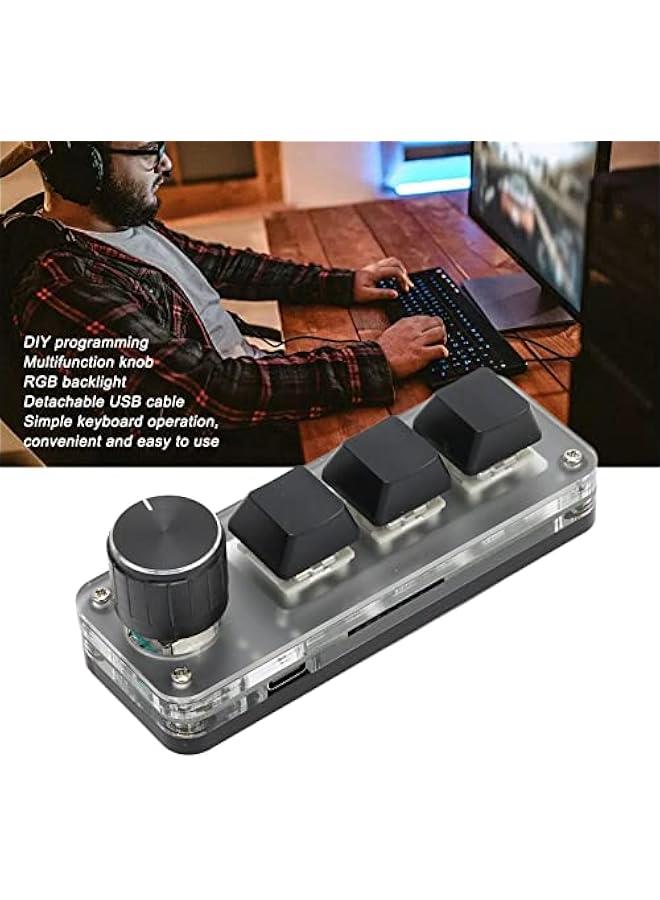One Handed Macro Mechanical Keyboard, RGB LED Backlit Portable Mini 3 Key Small Keypad with Knob, One Handed Mechanical OSU Keypad for DIY Programming Gaming