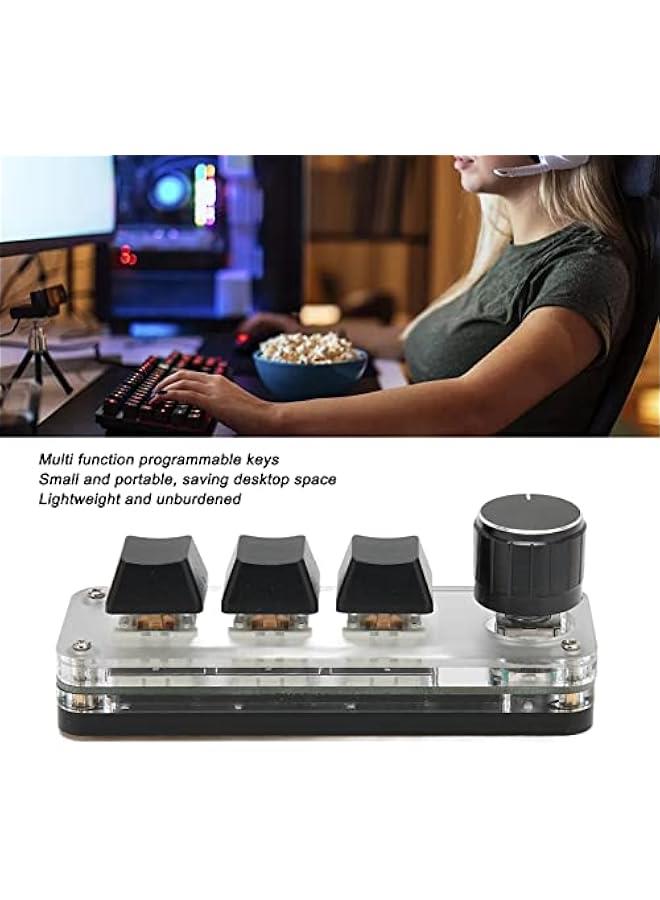 One Handed Macro Mechanical Keyboard, RGB LED Backlit Portable Mini 3 Key Small Keypad with Knob, One Handed Mechanical OSU Keypad for DIY Programming Gaming