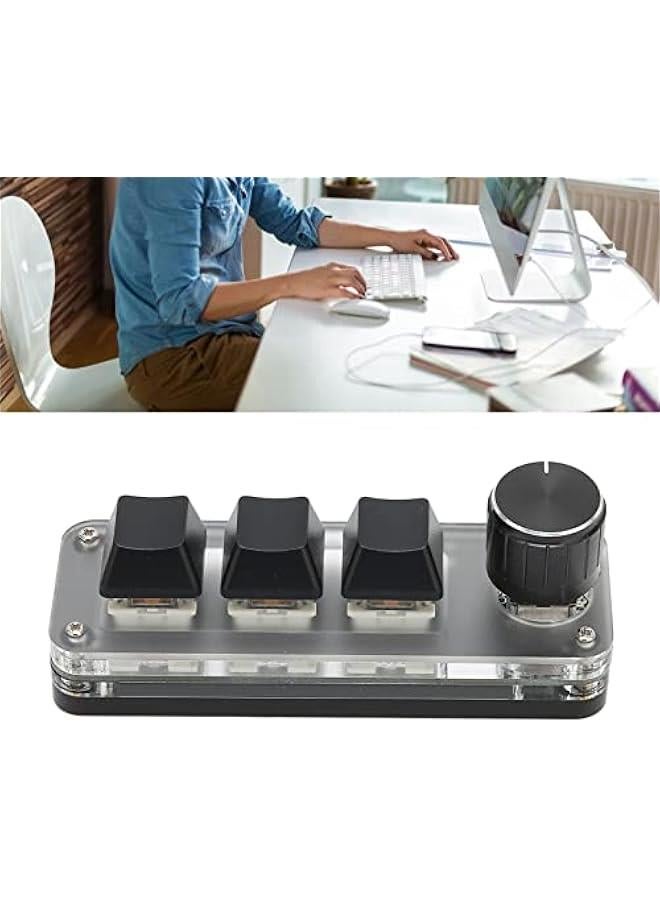 One Handed Macro Mechanical Keyboard, RGB LED Backlit Portable Mini 3 Key Small Keypad with Knob, One Handed Mechanical OSU Keypad for DIY Programming Gaming