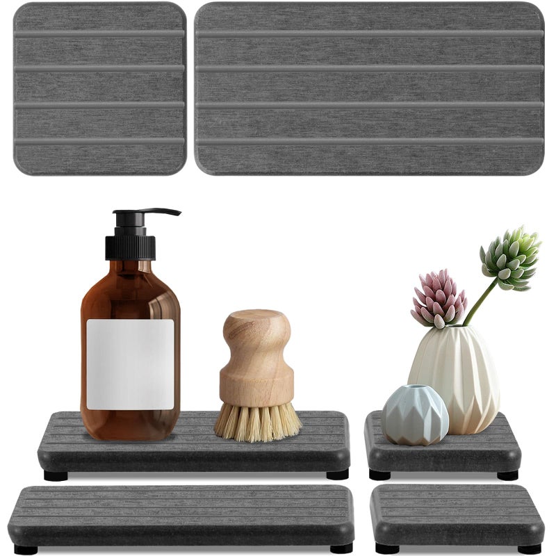 Lyxel 4Pcs Stone Drying Tray For Bathroom Sink And Kitchen Counter  Fast Drying Diatomite Stone Sink Tray  Stone Soap Tray  Diatomaceous Coaster  Vanity Tray  Water Absorbing Stone Tray For Sink - Image 1