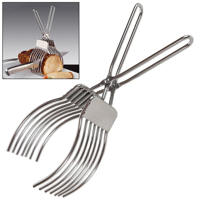 KEISSCO Stainless Steel Roast Beef Cutting Tongs Meat Bread Slicing Tong Onion Tomato Holder For Slicing Vegetable Fruits Cutting Kitchen Aid - Image 1