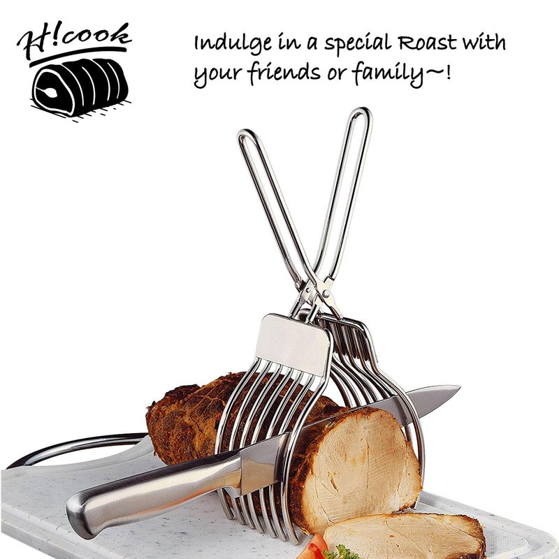KEISSCO Stainless Steel Roast Beef Cutting Tongs Meat Bread Slicing Tong Onion Tomato Holder For Slicing Vegetable Fruits Cutting Kitchen Aid - Image 2