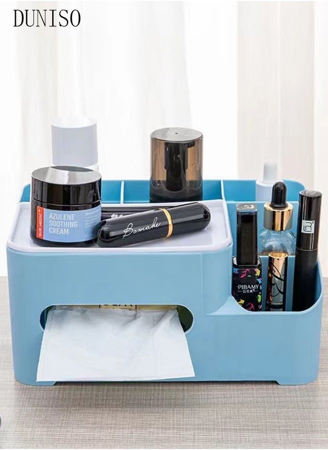 Arabest Multi functional tissue box storage rack tissue dispenser container stylish remote control living room storage table bedroom dressing storage table home office (blue) - Image 2
