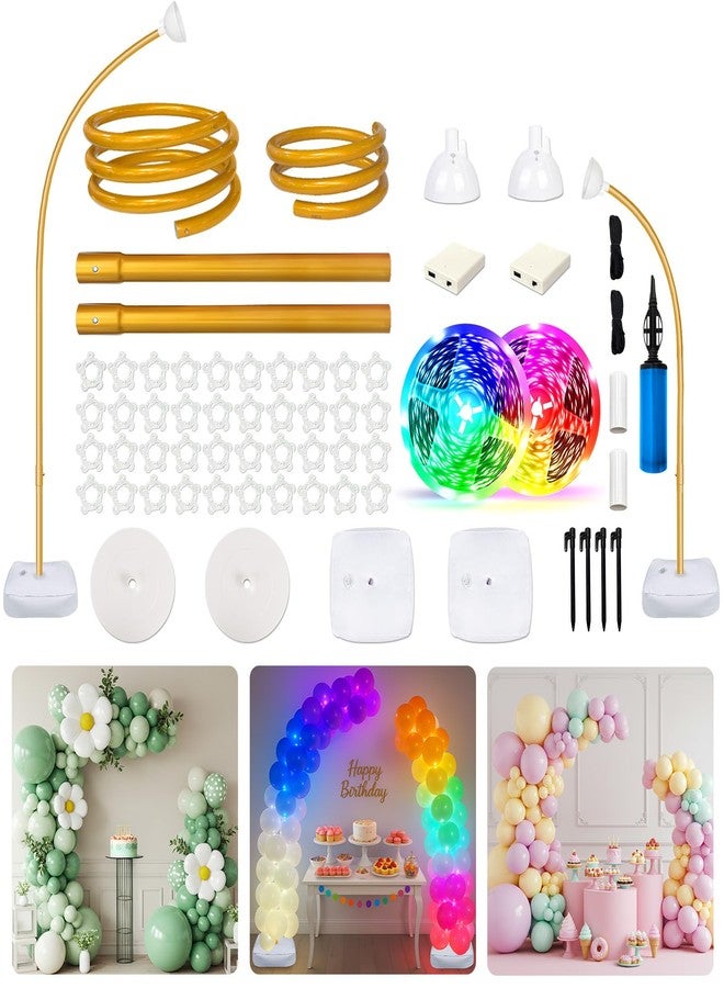 OurWarm Balloon Arch Kit with LED Lights, 9.35FT & 6FT Free Bending Half Balloon Arch Stand with Base, Gold Backdrop Stand for Wedding Birthday Party Baby Shower Yard Lawn Graduation Decorations - Image 1