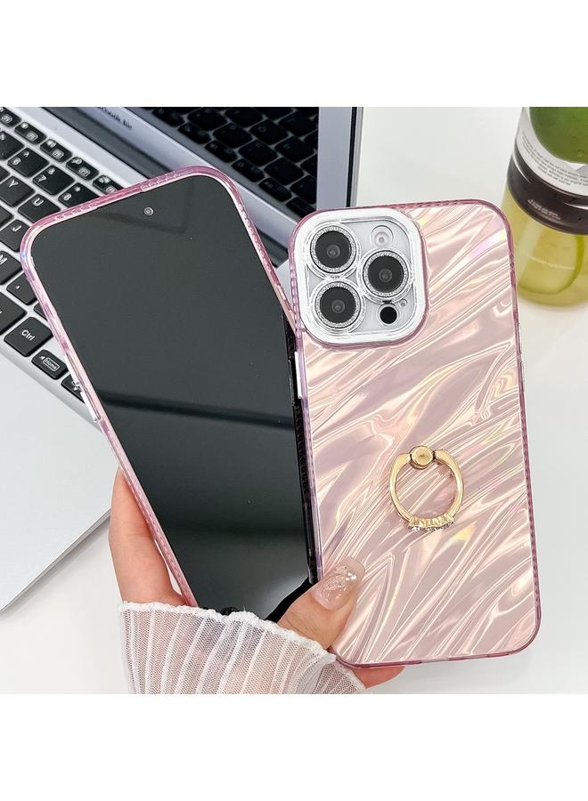 S-TOP Case For iPhone 16 Pro Plating Glitter Texture Ring Holder TPU Phone Case with Lens Film - Image 2