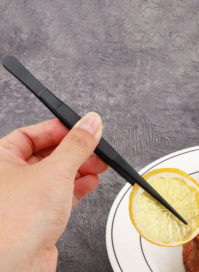 Hanayo 5 Pcs Food Tongs 16cm Kitchen Tweezers Stainless Steel Korean and Japanese Style Barbecue Tweezer Professional Cooking Tweezers for Grilling Cooking Serving Positioning Dessert Decoration(Black) - Image 4