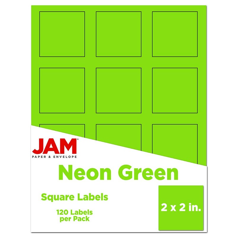 JAM PAPER Product & Container Labels - Square - 2 x 2 - Neon Green - 120/Pack - Image 1