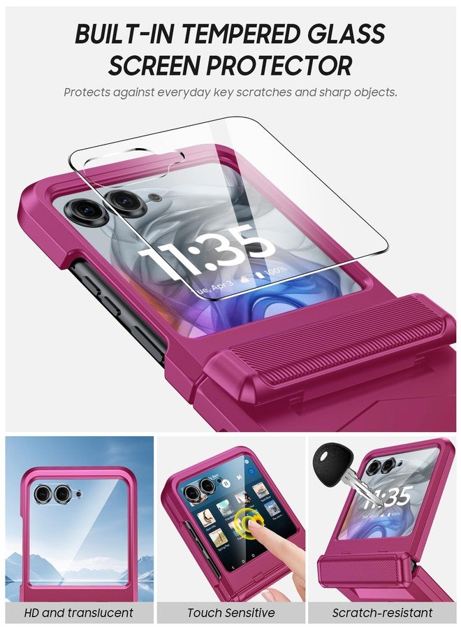 جراب Vizvera لهاتف Motorola Razr 2024 مع غطاء مفصلي، واقي شاشة مدمج، مقاوم للصدمات، غطاء شامل للهاتف الذكي، شحن لاسلكي لهاتف Motorola Razr 2024/Razr 2025 (أرجواني) - Image 3