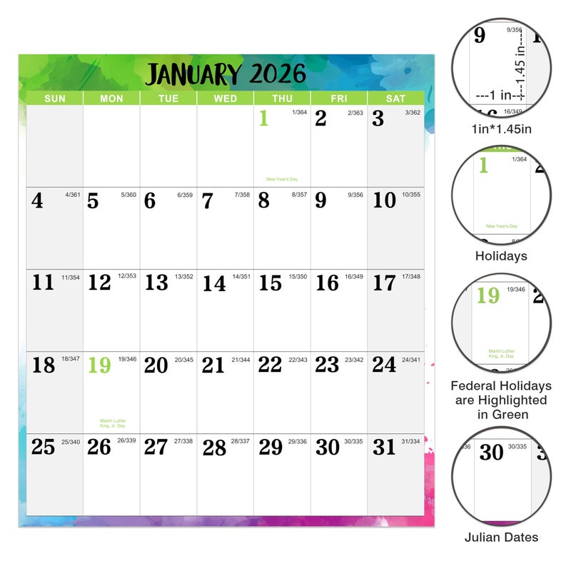 MaaIbok 2026 Erasable Wall Calendar - Dry Erase Calendar 2026 from JAN 2026 - DEC 2026, 2-Sided Horizontal/Vertical Reversible, 34.7" x 22.9" (Open), Colorful - Image 3