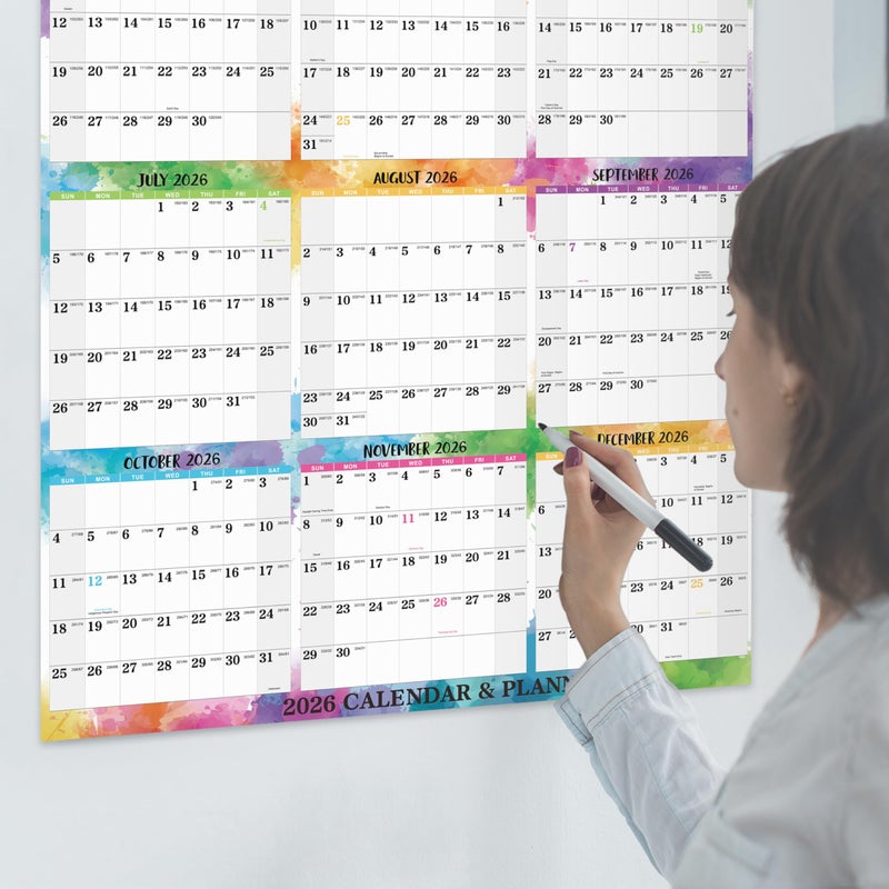 MaaIbok 2026 Erasable Wall Calendar - Dry Erase Calendar 2026 from JAN 2026 - DEC 2026, 2-Sided Horizontal/Vertical Reversible, 34.7" x 22.9" (Open), Colorful - Image 2