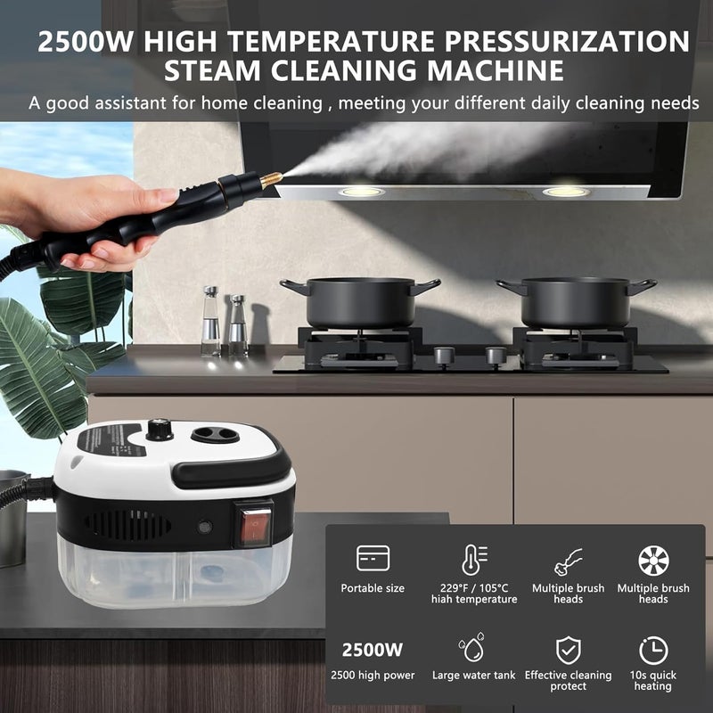 KASTWAVE Steam Cleaner, 2500W Handheld High Pressure Steam Cleaner with 3 Brush Heads, Portable Steam Cleaner for Home, Furniture, Kitchen, Bathroom and Car Detailing - Image 2