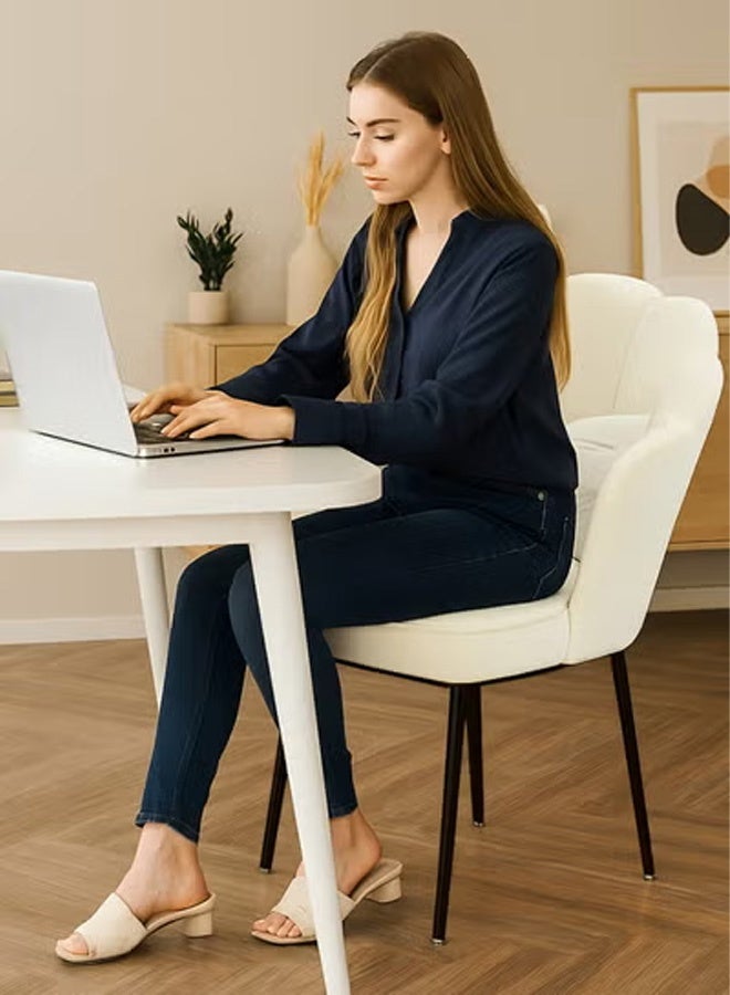 كرسي مكياج مع وسادة وأرجل معدنية سوداء، كرسي بتصميم أنيق علي شكل بتلات الزهور لغرفة المعيشة وغرفة الطعام وغرفة الملابس وغرفة النوم والمكتب - بيج - Image 2