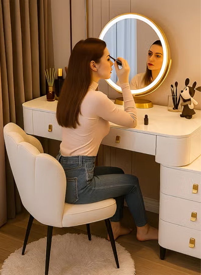 كرسي مكياج مع وسادة وأرجل معدنية سوداء، كرسي بتصميم أنيق علي شكل بتلات الزهور لغرفة المعيشة وغرفة الطعام وغرفة الملابس وغرفة النوم والمكتب - بيج - Image 3