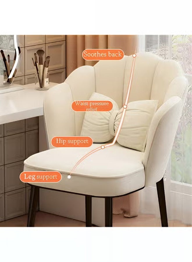 كرسي مكياج مع وسادة وأرجل معدنية سوداء، كرسي بتصميم أنيق علي شكل بتلات الزهور لغرفة المعيشة وغرفة الطعام وغرفة الملابس وغرفة النوم والمكتب - بيج - Image 4