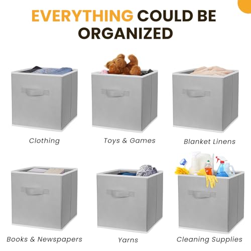 Criusia Large Storage Cubes, 13x13 Cube Storage Bins (Set of 10), Fabric Collapsible Storage Bins with Dual Handles, Foldable Cube Baskets for Shelf, Closet Organizers and Storage Box (Grey) - Image 4