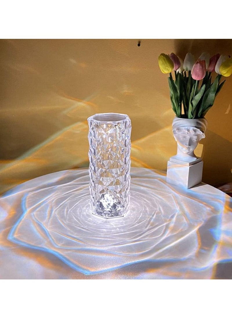 Crystal Diamond USB Touch Control 3-Colour Changing LED Table Lamp – Elegant Clear Crystal Design, Dimmable Touch Control, Adjustable LED Lighting, Perfect for Home Decor, Office & Bedroom